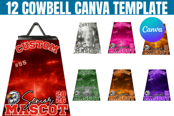 Game Day Spirit: 12 Cowbell Canva Templates