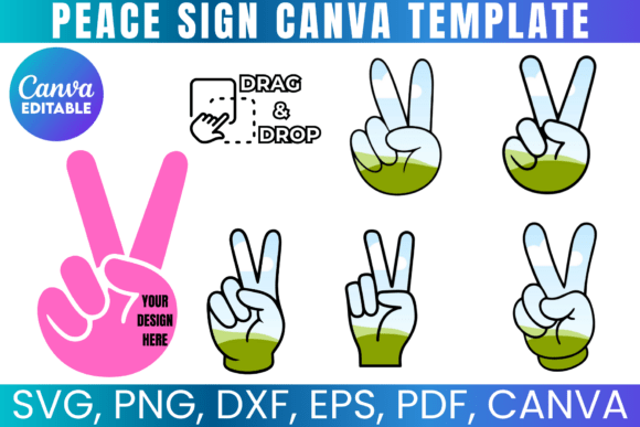 Peace Sign Canva Frame Bundle: 5 Editable Hand Templates