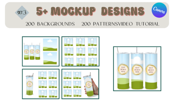 Present Your Drinkware Designs with 5 Tumblers Canva Mockup